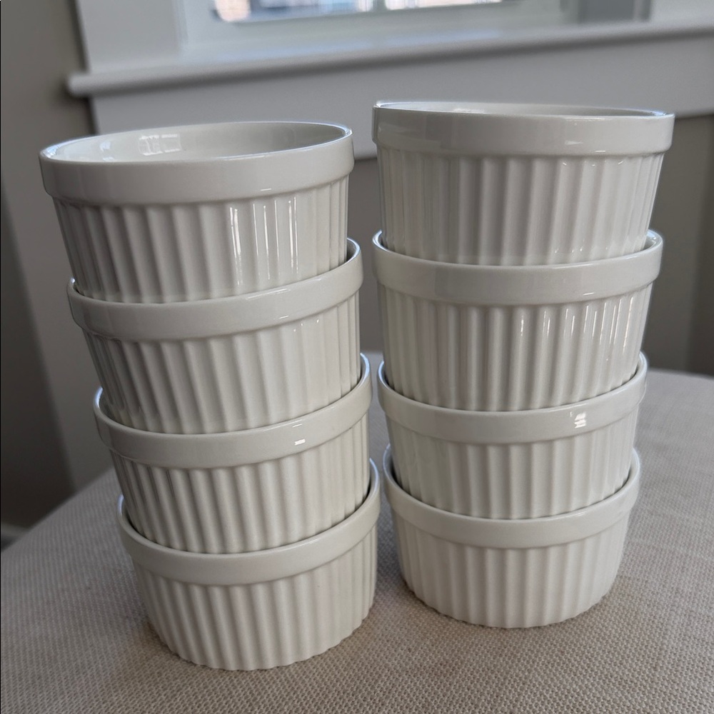 Set of 8 White Ceramic Ramekins
